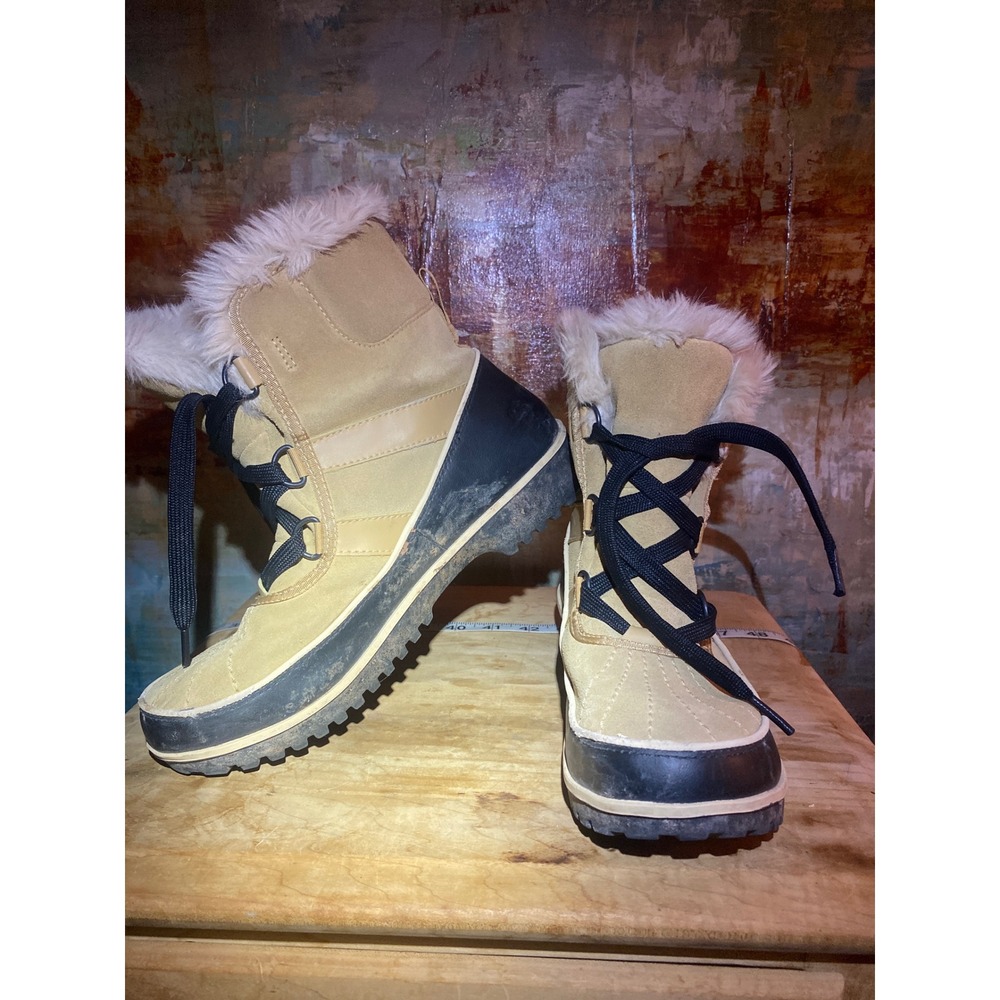 Sorel Tofino Tan Faux Fur Trim Winter Snow Boots Womens 8 NL2089-373 Black Shell